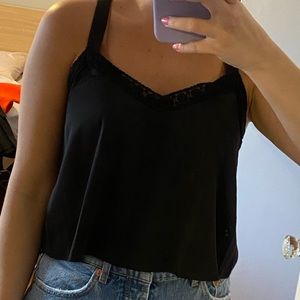 Black satin crop top